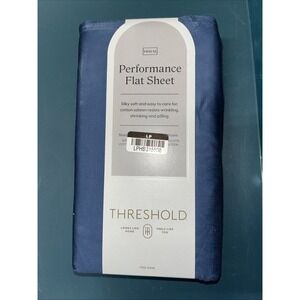 Threshold Twin XL‎ Size 400 Thread Count Performance Flat Sheet - Metallic Blue